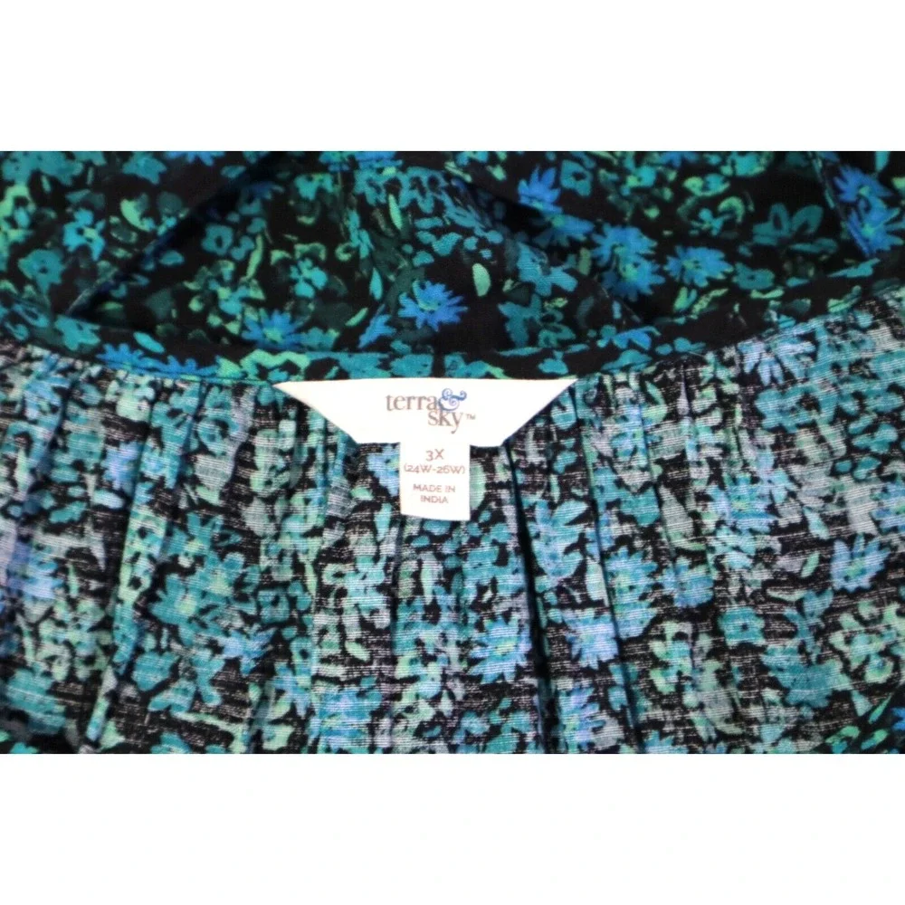 Terra & Sky Women's 3X Dress Blue Floral Cottagecore‎ Peasant Spring Drape NWTs